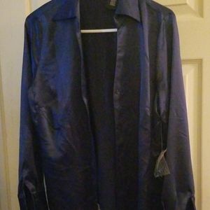 Shiny navy button down blouse